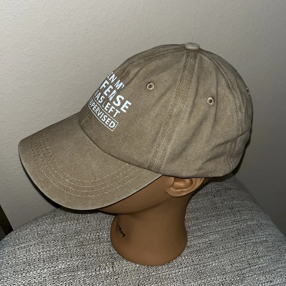 In My Defense I Was Left Unsupervised Khaki Baseball Cap - Picture 2 of 5
